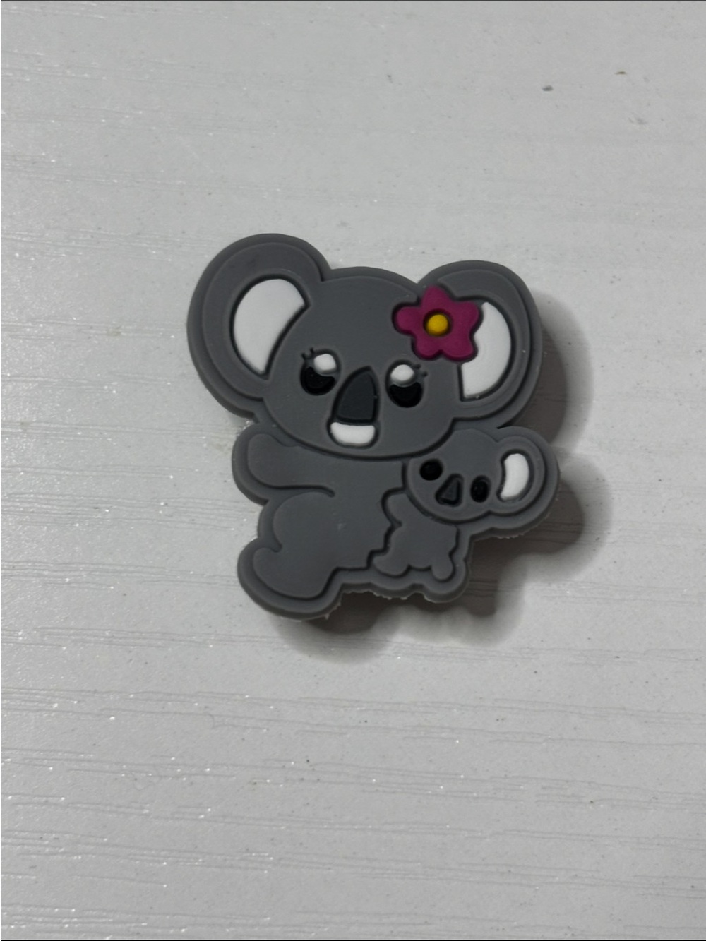 Gray Koala Mom & Baby Shoe Charm with Pink Flower